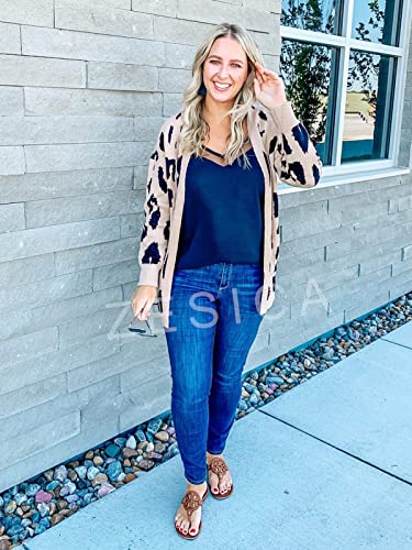 image for ZESICA Women's Long Sleeves Open Front Leopard Print Knitted Sweater C
