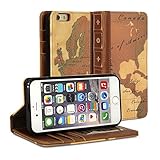 iPhone 6 Case, GMYLE® [Book Case] iPhone 6 (4.7 inch) case Wallet Book Case Vintage for iPhone 6 (4.7 inch) - World Map Pattern Classic [Crazy Horse Pattern] [PU Leather] Book style Wallet Case Cover