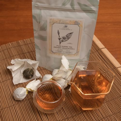 Tea Soul | Puer Sheng Ancient Dragon Ball, Tè Crudo in Sfere da 5g, Origine Montagna Kuzhu Yunnan, Infusione Tradizionale Gong Fu Cha, 50gr