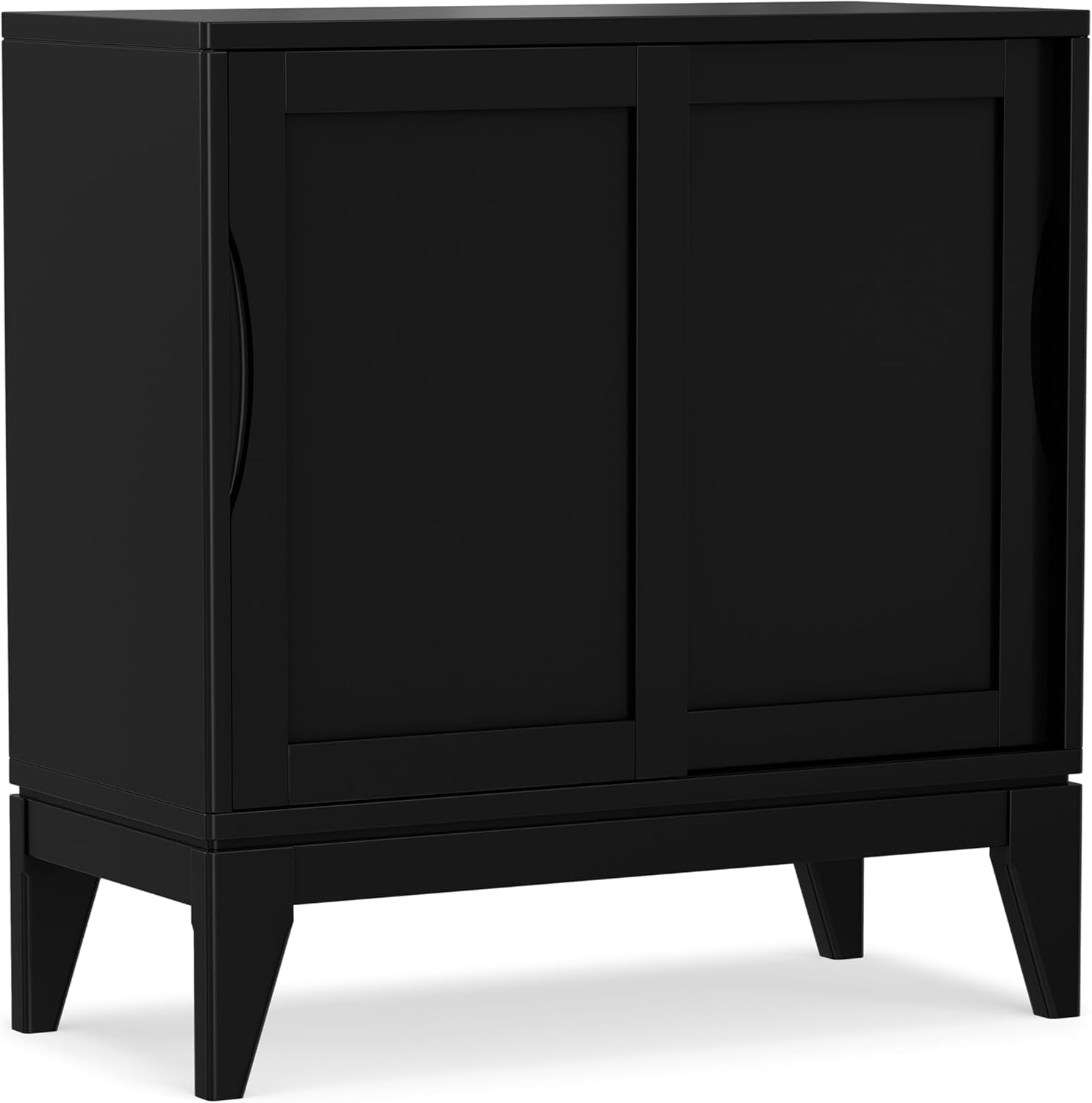 Bablon Teak Wood 30-Inch Wide Mid-Century Modern Low Storage Cabinet with 2 Sliding Notched Handle Doors and Adjustable Shelves (Black)-image-11
