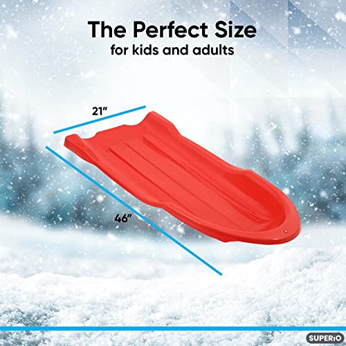 Image of Superio Toboggan Snow Sled for Kids and Adults, 46 inch Heavy Duty Plastic Open Back Slider with Handles and Hole for Pull Ropes- (Ropes Excluded) Kid and Adult Winter Fun