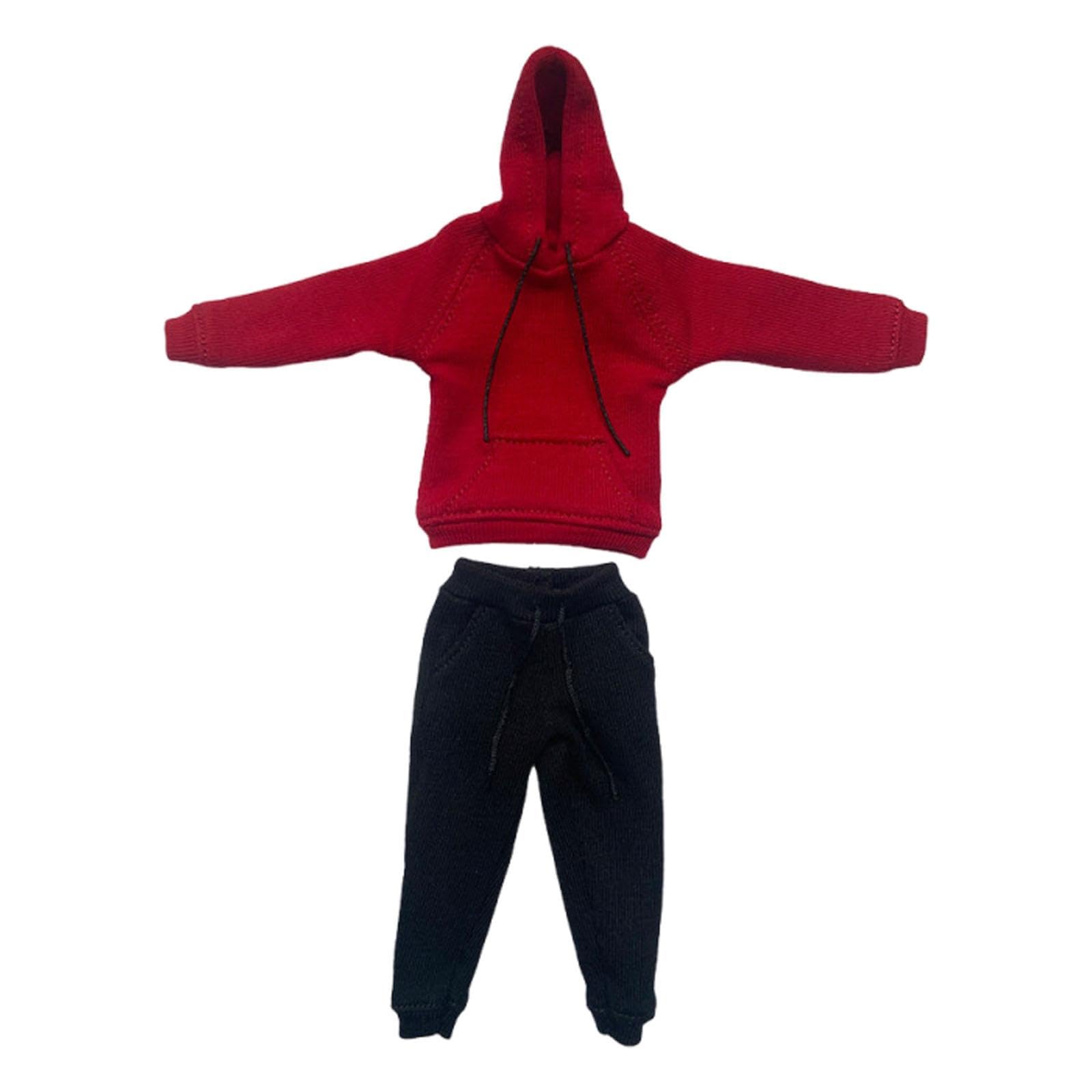 HGZLQKD 1/12 Scale, Action Figure Clothes, Hoodie Pants, Durability, Figure Clothes, Dress up, Easy to Wear, Sweatshirt, Sweatpants, Red Black
