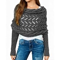 Feelorna Multifunktionaler Schal mit Ärmeln für Damen, lange Warme Gestrickter Schal Sweater Wrap mit Ärmeln, Mode Winterschal Weiche Boho Pashmina Schal für Damen (Dunkelgrau, Einheitsgröße)