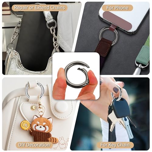 Image of Gkeygo Key Ring Clip, 1 Inch Keychain Rings, 8 Pack Round Carabiner Clip for Keys, Buckle, Bags, Purses - Key Chain Hooks Replacement Keychains Lanyard DIY Crafts - Black, Silver