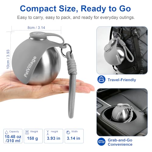 Image of 2-in-1 Dog Water Bottle with Foldable Bowl, Portable Leak-Proof Pet Travel Water Dispenser, Stainless Steel Dog Hydration Bottle for Walking, Hiking, Small Dogs & Puppies, Gray 10oz
