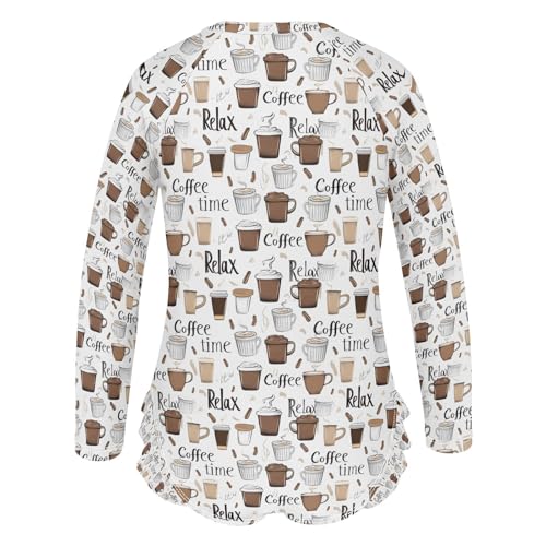 ALAZA Coffee Cup Cartoon Girls One Piece Swimsuit Long Sleeve Rashguard Swimsuit UV 50+ Swimwear Zip3