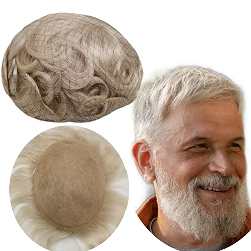Toupee for Men Yanahair men hair pieces Mens Toupee Human Hair Replacement System mens lace hairpiece 100% European Real Human Hair Men Breathable Fine French Lace Hair System (Blonde, 8x10")