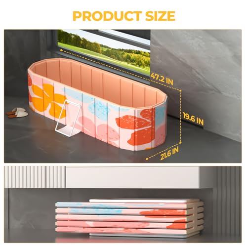 Portable Bathtub for Adults 47\" Large Foldable No-Installation Soaking Tub for Shower Stall, Collapsible Standing Plunge Bath with Lid, 5-Layer Insulated Liner, Fast Drain (Pink, 47.2\"×21.6\"×19.6\")