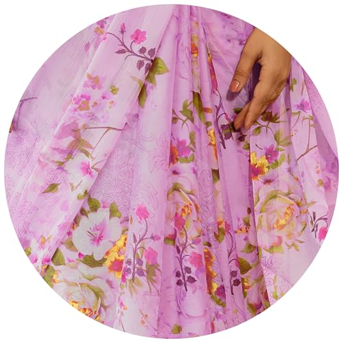 Image of MIRCHI FASHION Saree for Woman Chiffon Floral Printed | Lightweight All-Day Comfortable Women's Sari with Unstitched Blouse Piece (Available in 30 Colors)