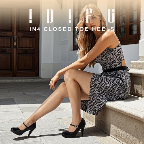 IDIFU IN4 Mary Jane Shoes Platform Closed Toe Heels High Stiletto Round Toe Women's Pumps Comfortable Dress Shoes for Women Wedding Prom Office Bridal Formal Bridesmaid Trendy Pumps Shoes2