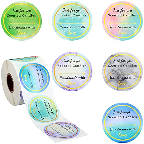 500 Pieces Round Candle Labels Stickers Roll Waterproof Safety for Candle Making Supplies, Candle Tins, Candle Container, Candle Jars with lids, Candle Boxes Packaging