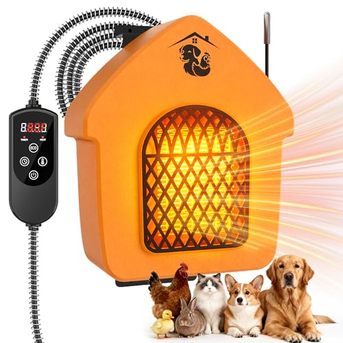 600W Dog House Heater with External Thermostat Probe 24H Timer & 40-115F Adjustable Temperature 9FT Chew-Proof Cord Pet Heater for Dog Kennel Chicken Coop Cat House & Outdoor Animals