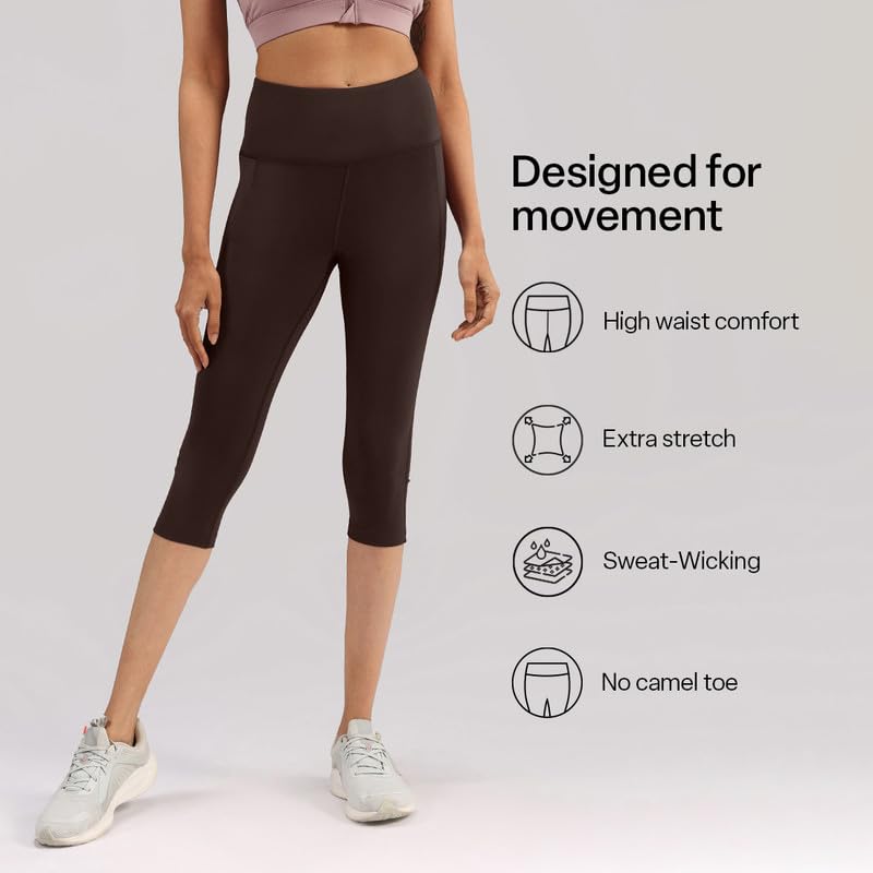 Image of BlissClub Womens The Ultimate Capris, 3 /4th Length Pants, Super- High Waist, 2 Pockets, Wide Waistband, Activewear for Women