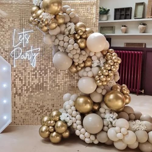 Image of Voircoloria 130pcs White Sand Balloons Different Sizes 18 inch 12 inch 10 inch 5 inch Off White Party Latex Balloons for Birthday Baby Shower Graduation Wedding Gender Reveal Anniversary Party Decorations