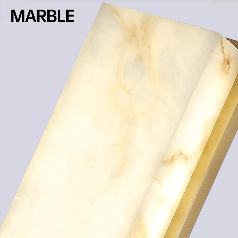 Kinkiet wewnętrzny 60 cm (23,6 cala) marmurowy i alabaster złota mosiężna podstawa oświetlenie Led nowoczesny chiński styl idealny do łazienki, sypialni, schodów, salonu i przedpokoju