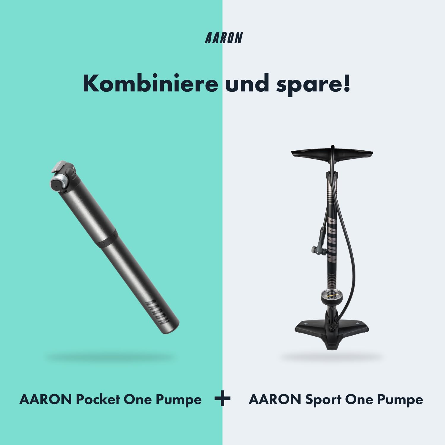 AARON Pocket One Mini Fahrradpumpe für alle Ventile - kompakte Luftpumpe passend für jeden Rahmen - Handpumpe für unterwegs mit gratis Pannenset - Rad Pumpe in schwarz/grau