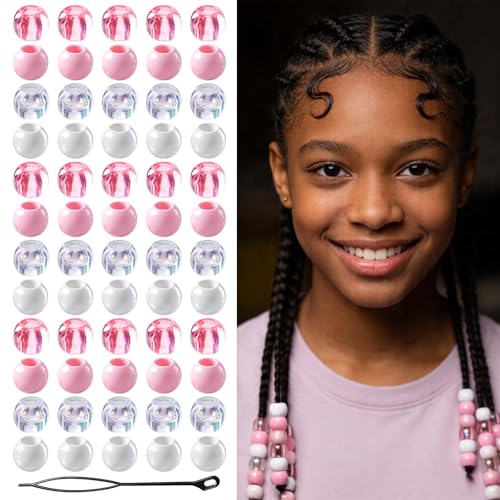 60 Pcs Pink Hair Beads for Braids Acrylic Hair Beads for Kids Girls Cute Small Hairs Bead Loc Jewelry Bead with 5mm Hole