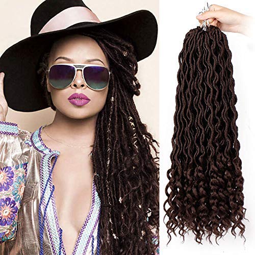 AISI BEAUTY Faux Locs Crochet Hair Goddess Locs Crochet Braiding Hair with Curly Ends Brown Color Heat Resistant 6Pcs/lot 20 Inches Synthetic Hair Extension for Women (33#)