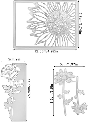 Miniatura 2 de SENHAI - Juego de 3 troqueles para hacer tarjetas, plantillas de flores de hojas de loto y rosas de girasol para álbumes de recortes, manualidades