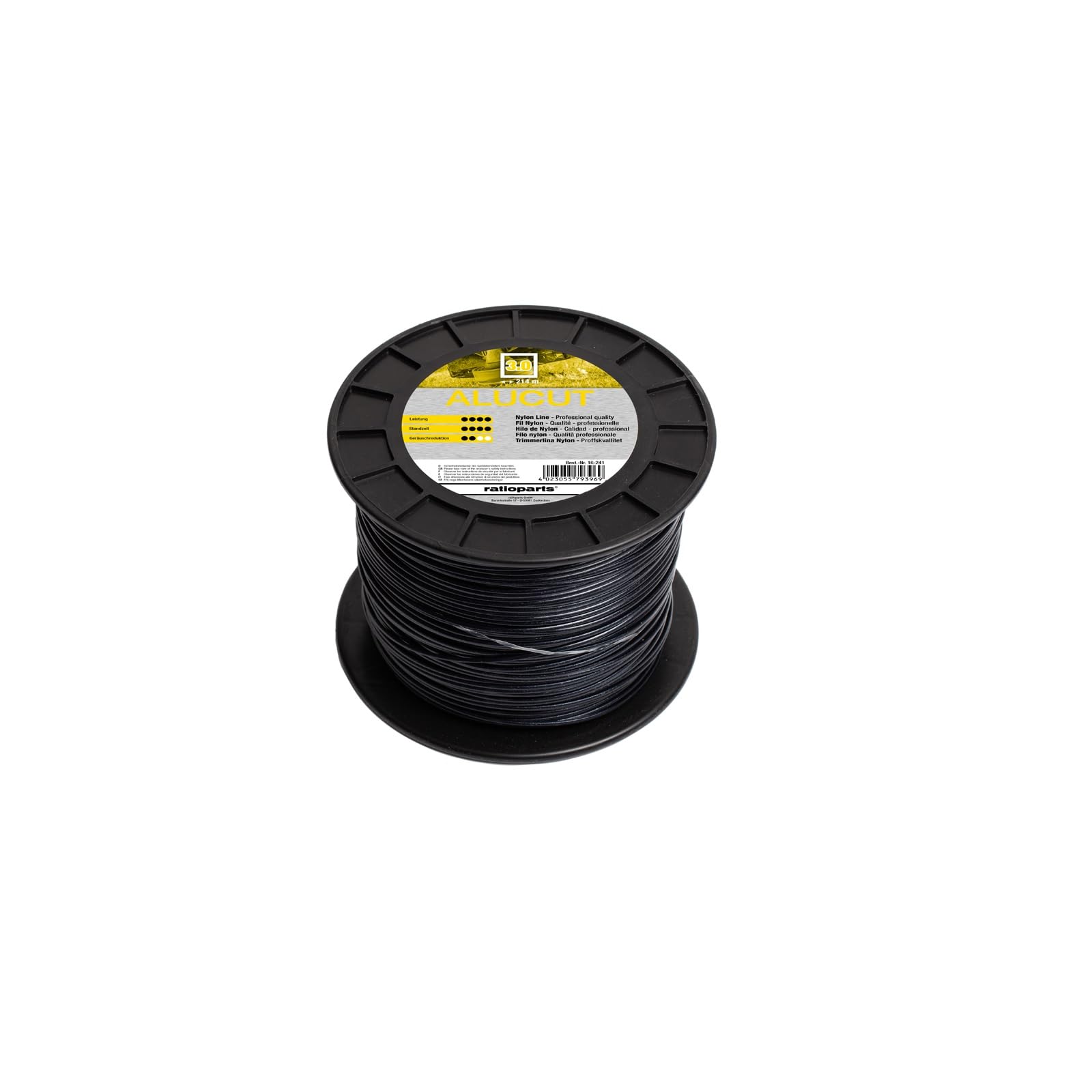 Ratioparts - Filo in nylon, 3 mm, taglio in alluminio, 214 m, 4 spigoli, colore: Nero