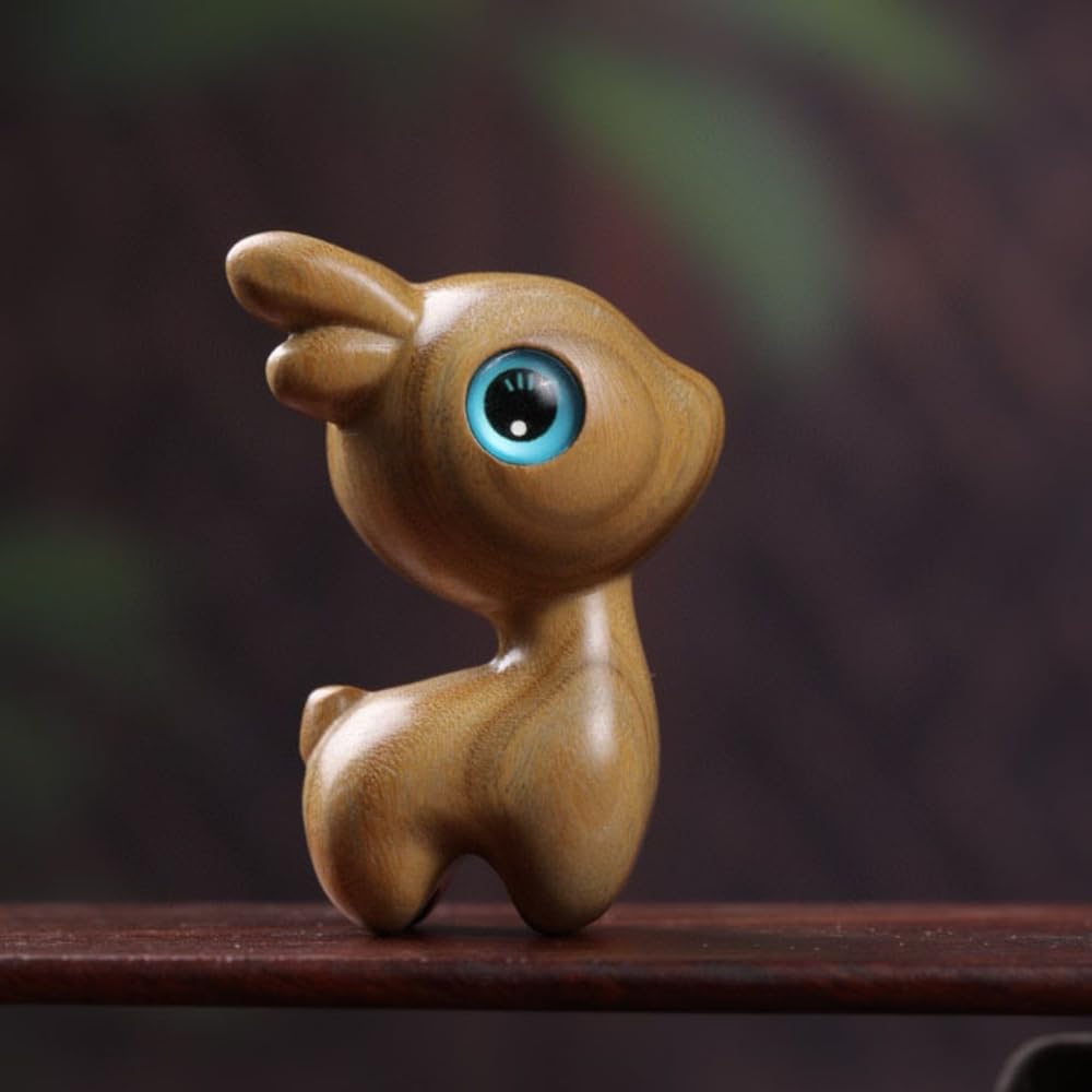 HLbshi Handmade Wooden Deer sika Figurine Animal Carving Statue Office Desk Study Room Home Decoration (Deer)
