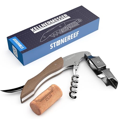 Kellnermesser mit Doppelhebel – Profi-Korkenzieher & Flaschenöffner aus Edelstahl & Holz – Sommeliermesser für Weinflaschen – Elegantes...
