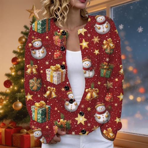 ENCURKUS Womens Christmas Graphic Cardigan Sweaters Long Sleeve Knit Coats - image 2
