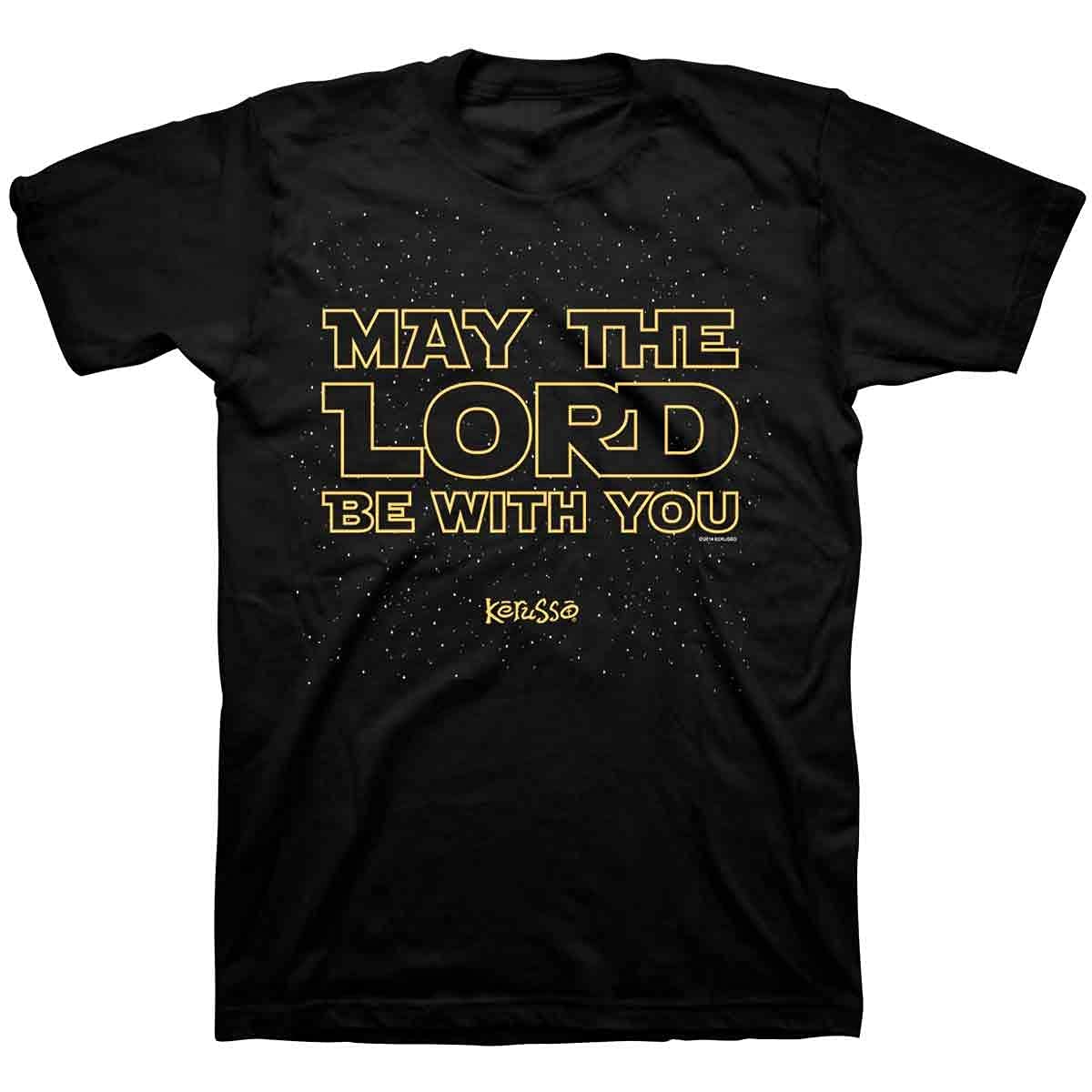 KerussoMay The Lord Be with You Scripture Black Cotton Crew Neck T-Shirt, Small
