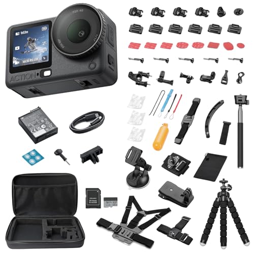 DJI Osmo Action 6 Essential Combo, with 58 Piece Accessory Kit + 64GB Card - Waterproof Action Camera with 1/1.1″ Square - Detailed View