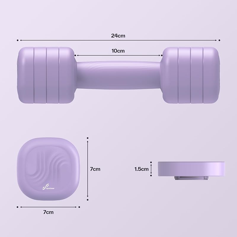 Set 2 gantere reglabile Sportneer pentru femei, 1-2,5 kg per bucată, 4 în 1, pentru antrenament acasă, sală și tonifiere musculară