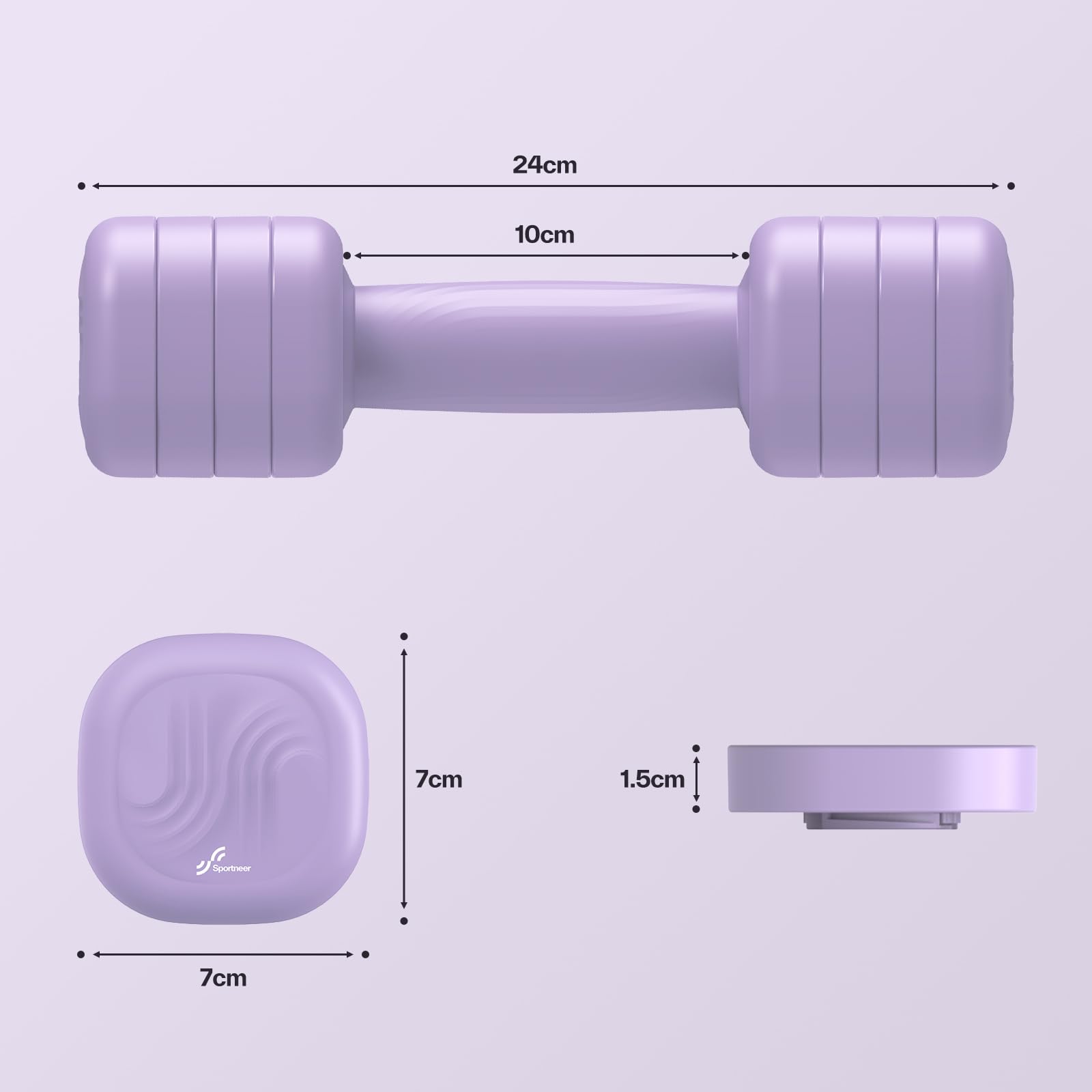 Sportneer Set di manubri regolabili da donna, set da 2 manubri da 1 a 2,5 kg, set di manubri regolabili 4 in 1, attrezzi per il fitness per la casa, per l'allenamento della forza, regalo