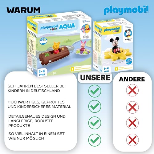 Playmobil 71415 1.2.3 & Disney: Winnies & Ferkels Wasserabenteuer Spielset – für Babys und Kleinkinder, inkl. Boot und Wasserbahn + Playmobil 71321 1.2.3 & Disney: Mickys Drehsonne mit Rasselfunktion
