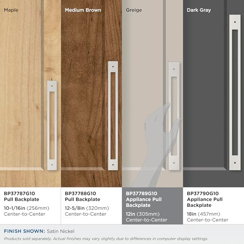 Image of Amerock Medora 12 inch Satin Nickel Backplate | Decorative zinc cabinet hardware backplate designed to complement knobs and pulls while protecting cabinet surfaces