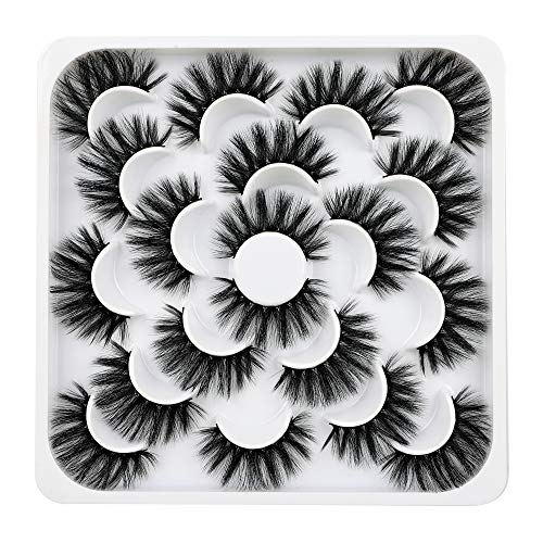 20mm Fluffy 6D Faux Mink Lashes 10 Pairs Dramatic Multilayered Thick Volume False Eyelashes Soft Reusable Handmade Cross Fake Eyelashes Pack by Pawotence