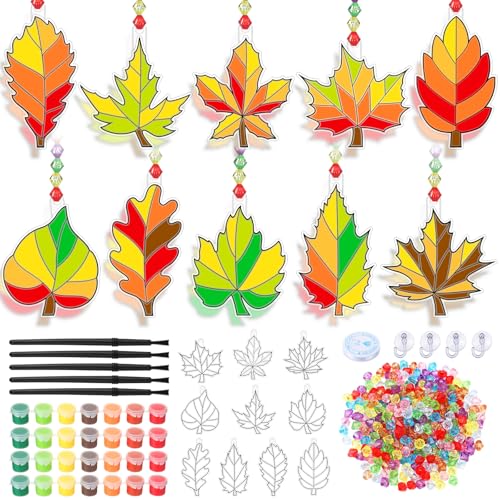Beeveer 30 Sets Fall Leaf Suncatchers Art Kits DIY Autumn Maple Leaf...