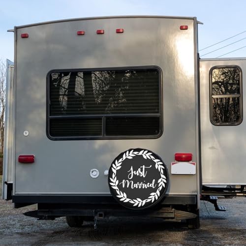 Image of Just Married Spare Tire Cover Dust-Proof Wheel Tire Cover Fit Trailer, RV, SUV and Many Vehicle 15 Inch