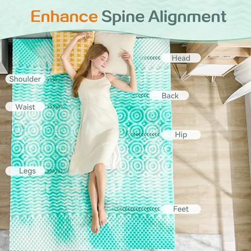 Image of SINWEEK Mattress Topper 5-Zone Memory Foam Mattress Topper Pressure Relieve Soft Mattress Pad, CertiPUR-US Certified, 2 Inch Queen Size, Green