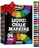 Bandle B. Chalk Markers - 24 Vibrant, Erasable, Non-Toxic, Water-Based, Reversible Tips. For Glass or Chalkboard Markers for Businesses, Restaurants, Liquid Chalk Marker (Vibrant 6mm)