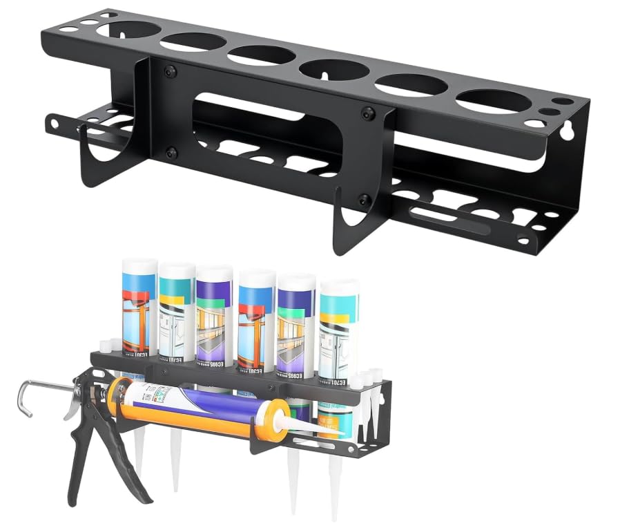 Silicone Tube Holder Storage, Wall Mount Caulking Gun Holder, 6-Tube Metal Organiser, Van Tool Storage Accessory (1)