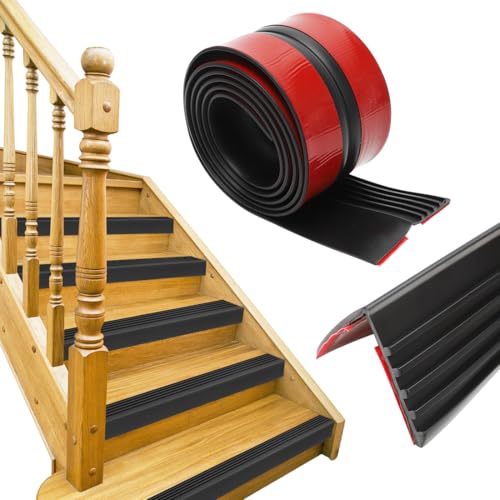 LOMUG Perfil de borde de escalera autoadhesivo, 3 metros, antideslizante, borde de escalera, borde de escalera, protector antideslizante para protección contra caídas para exteriores e interiores