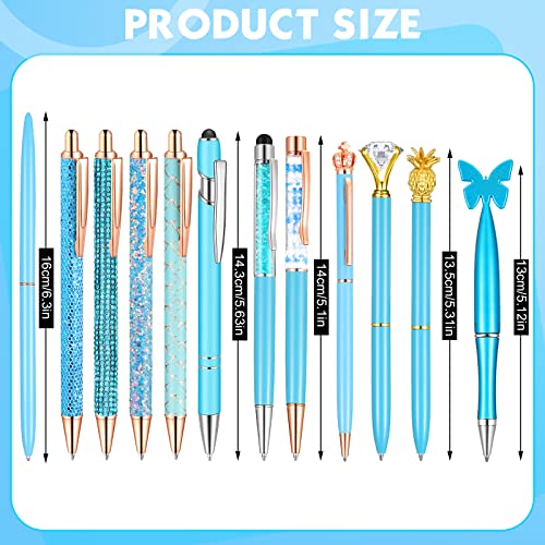 Estune 12 Pcs Diamond Pens Metal Liquid Sand Glitter Ballpoint Pen Set Girly Crystal Pen Women Ballpoint Pens Black Ink Ball Point Pen Gifts For Office School Wedding Party Desk Supplies (Blue) #TOP1