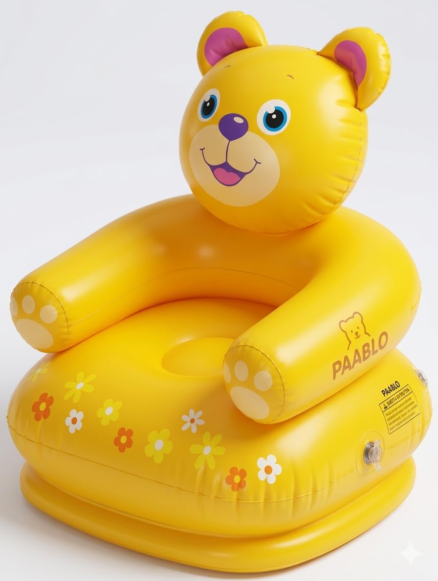 PAABLO Inflatable Air Sofa Chair, Teddy Bear Design, Yellow, 65 x 64 x 79 CM, Portable with Carry Bag-image-36