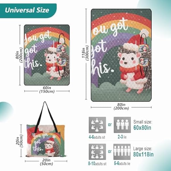 Большое водонепроницаемое одеяло Beach Essentials 202 см x 152 см для детских пикников, You Got This Rainbow Hedgehog