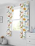 Bloomsbury Mill - Kids Curtains for Boys & Girls Bedroom - Safari Animals Lined Curtain Pair with Tiebacks - Nursery Curtains for Childrens or Baby Room - Neutral - 66X72 inch drop (168x183cm)