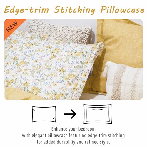 Natural-Cotton-2pcs-Floral-Comforter-Sets-Twin-Size-Yellow-Comforter-with-Pink-Yellow-Flowers-and-Blue-Green-Leaves-on-White-Reversible-Lightweight-Bedding-SetsTwin-6890 Natural Cotton 2pcs Floral Comforter Sets Twin Size Yellow Comforter with Pink Yellow Flowers and Blue Green Leaves on White Reversible Lightweight Bedding SetsTwin 6890
