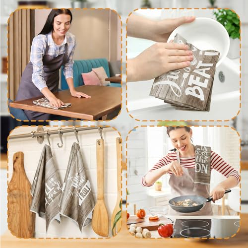 Image of Bencailor 6 Pcs Farmhouse Kitchen Towels Brown Kitchen Decor and Accessories Dish Towels Absorbent Fast Drying Hand Tea Vintage Hanging Reusable Cleaning Dishcloths for Cooking Farmhouse Accessory