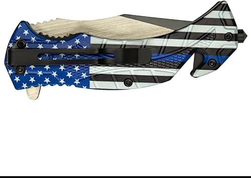 Miniatura 2 de Cuchillo de bolsillo táctico con mango de bandera de Estados Unidos azul