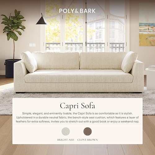 Image of Poly & BARK Capri 99 inch Sofa - Upholstered in Performance Fabric, Square‑Arm Design with Loose Cushions and Solid Frame - Fully Assembled, Stylish Comfort for Living Spaces