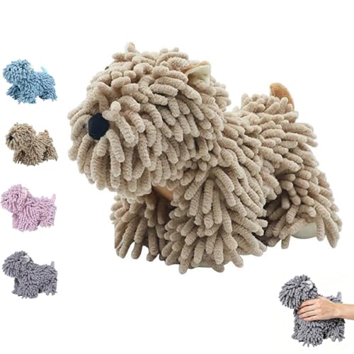 Chenille Hand Towel Dog Microfiber Chenille Towel Dog Cute Soft Water Absorption Fuzzy Ball Towels Puppy Hand Drying Puff for Bathroom Kitchen (Brown)