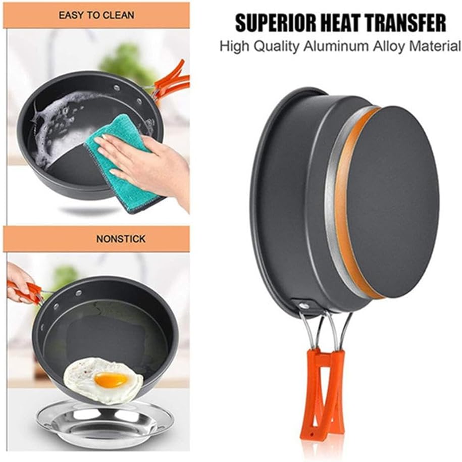 17pcs Camping Cookware Kit – 1.1L Pot, 7” Non-Stick Pan, 1.7L Kettle with Stainless Steel Cups Plates Cutlery, Portable Outdoor Cooking Set for Hiking, Camping, Picnic